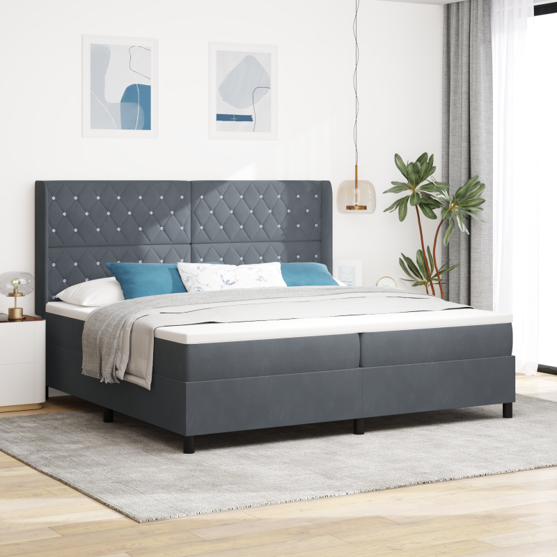 Boxspringbett mit Matratze und LED Dunkelgrau 200x200 cm Velours