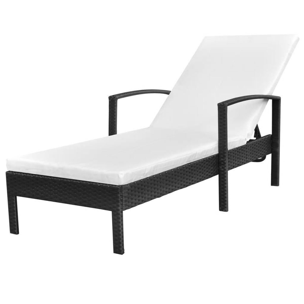 Sonnenliege mit Auflage Poly Rattan Schwarz