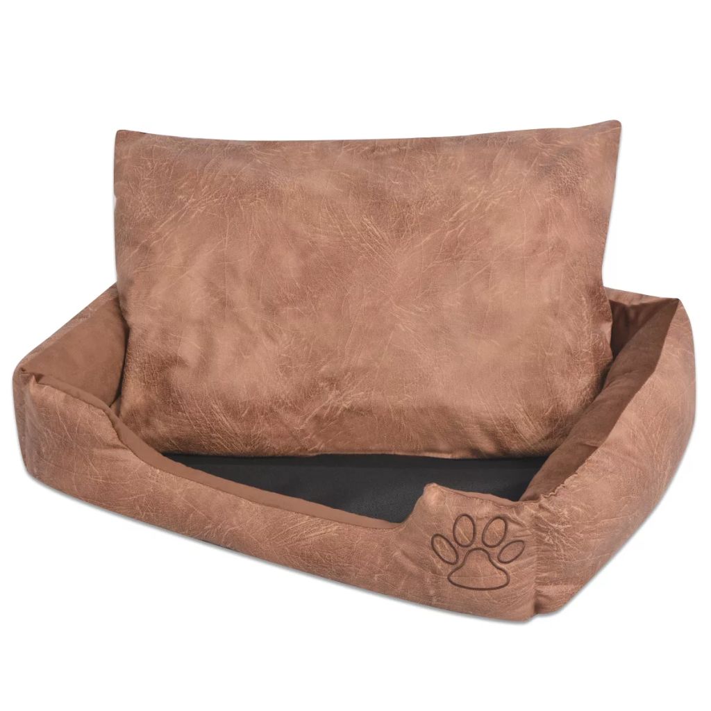 Hundebett mit Kissen PU Kunstleder Größe L Beige