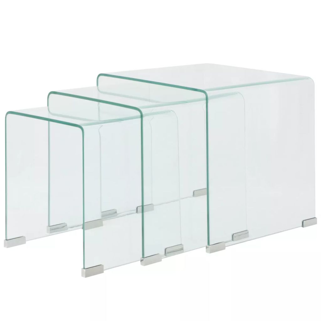 Dreiteiliges Satztisch-Set aus gehärtetem Glas Transparent