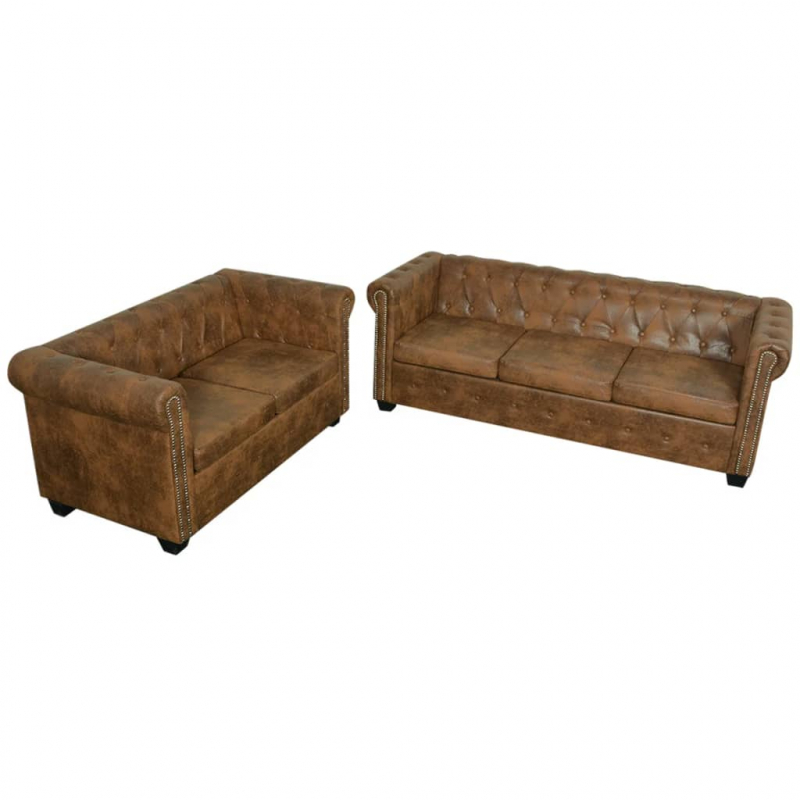 Chesterfield-Sofas 2-Sitzer und 3-Sitzer Braun