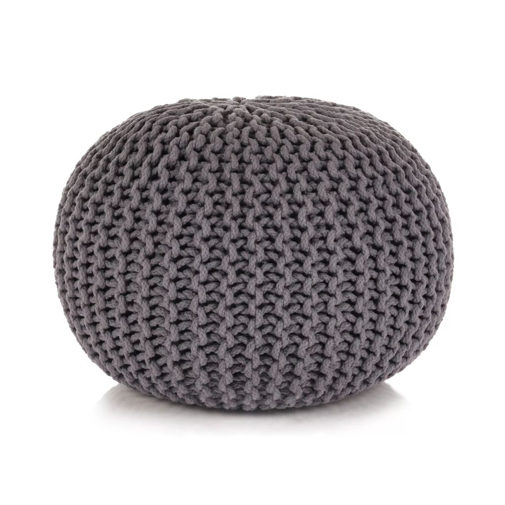 Handgestrickter Pouf Baumwolle 50 x 35 cm Grau