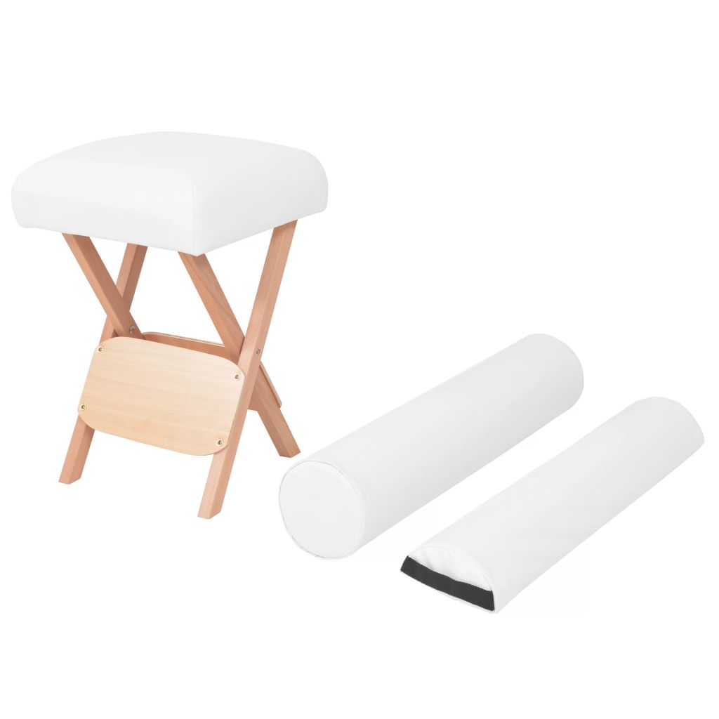 Massage-Klapphocker mit 12 cm Dickem Sitz & 2 Nackenrollen Weiß