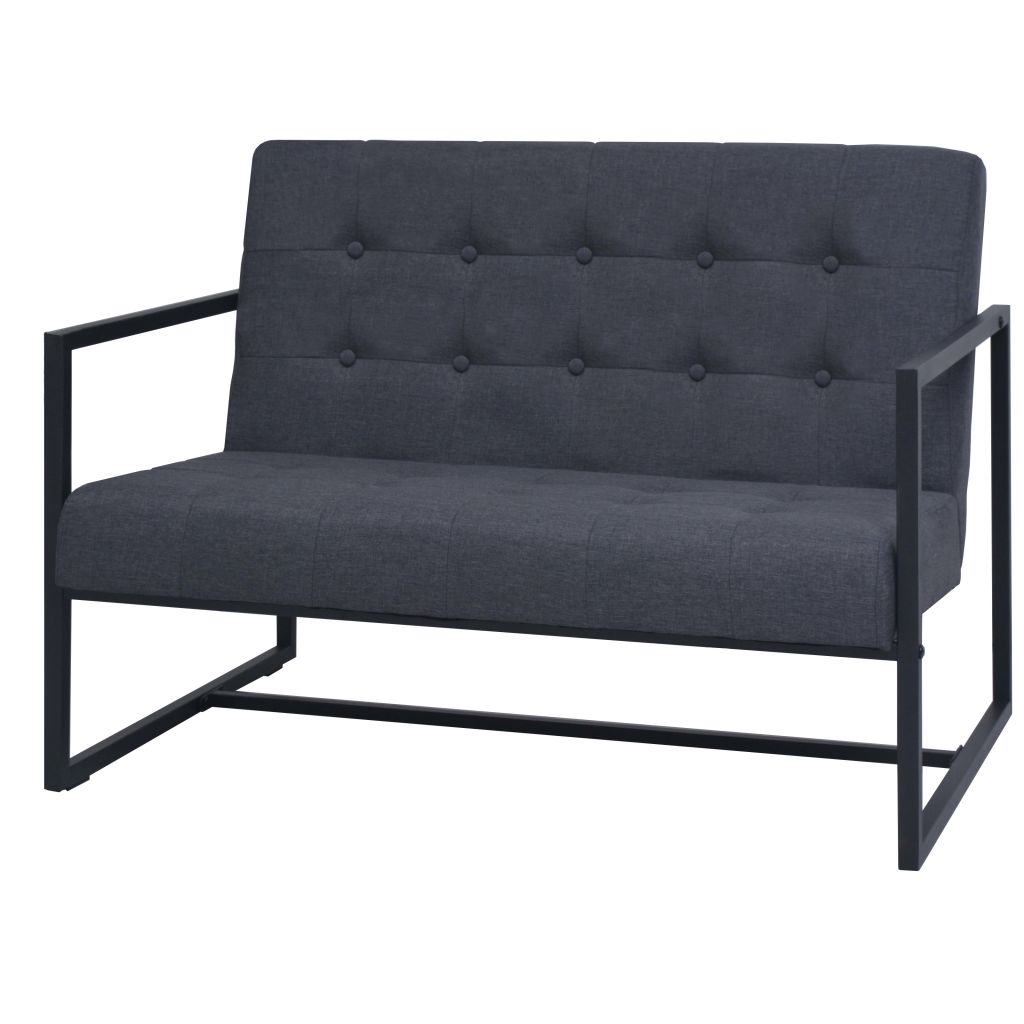 2-Sitzer-Sofa mit Armlehnen Stahl und Stoff Dunkelgrau