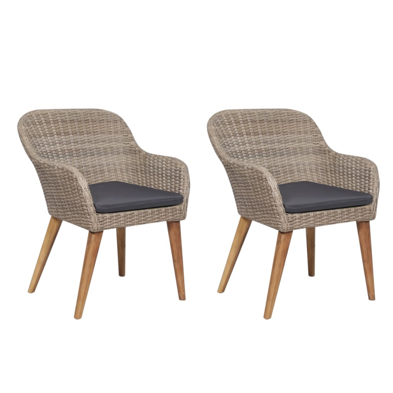 Gartenstühle mit Polstern 2 Stk. Poly Rattan Braun