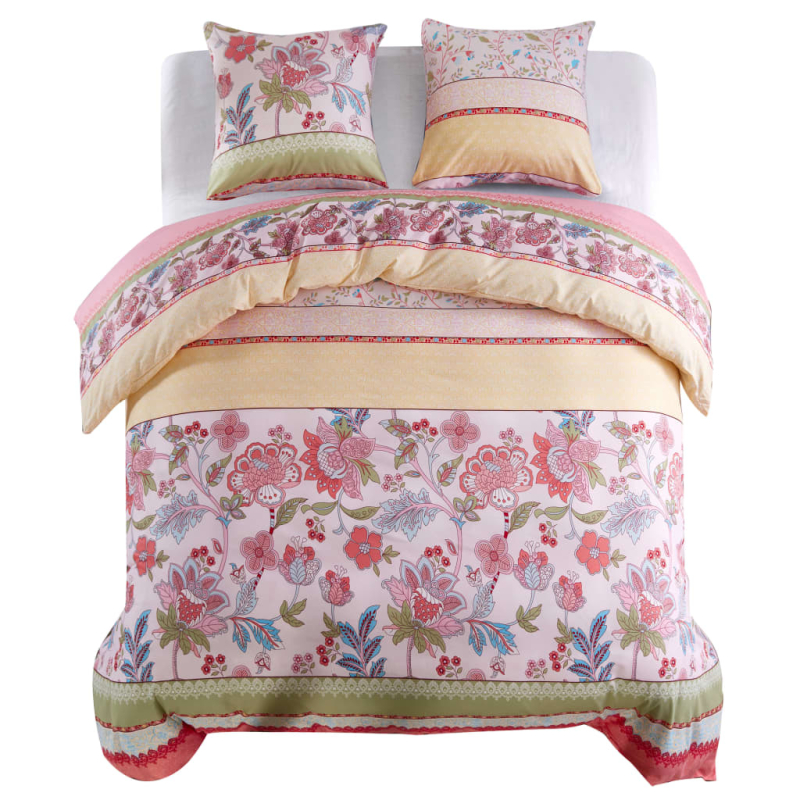 Bettwäsche-Set Blumen/Streifen Rosa 200x220/80x80 cm