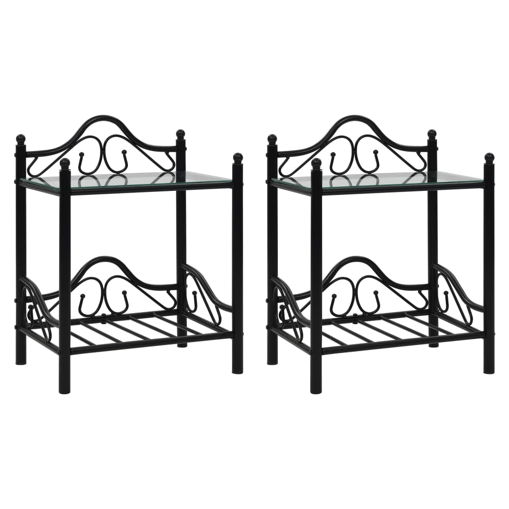 Nachttische 2 Stk. Stahl und Hartglas 45 x 30,5 x 60 cm Schwarz