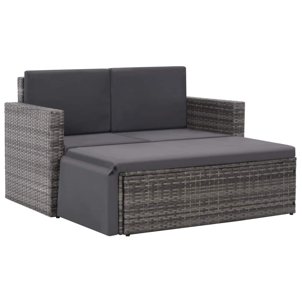 2-tlg. Garten-Lounge-Set mit Auflagen Poly Rattan Grau