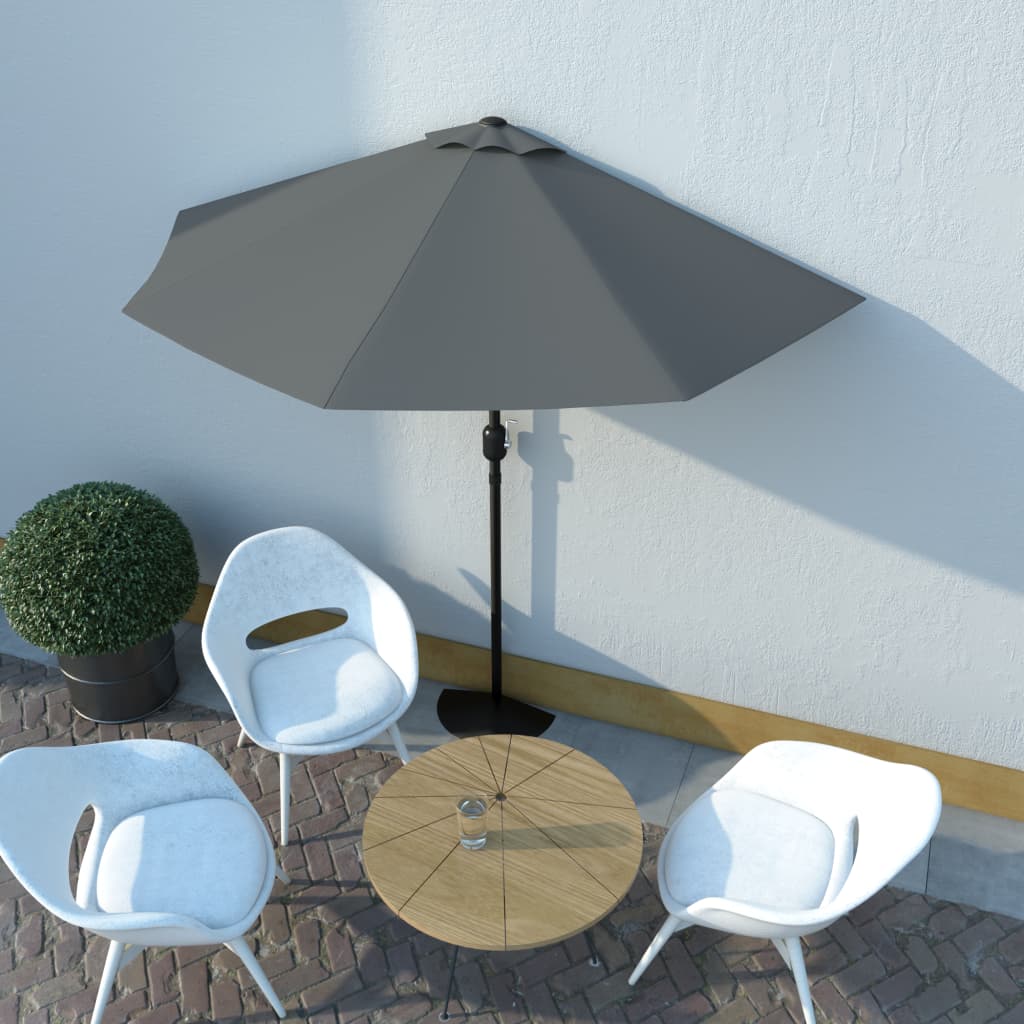 Balkon-Sonnenschirm mit Alu-Mast Anthrazit 270x144 cm Halbrund