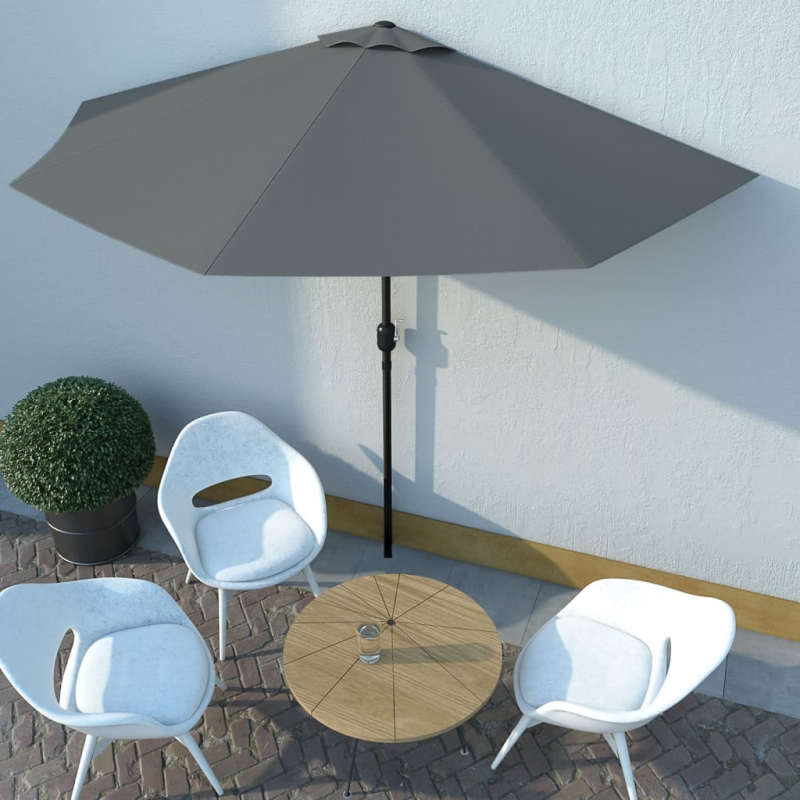 Balkon-Sonnenschirm mit Alu-Mast Anthrazit 300x155 cm Halbrund