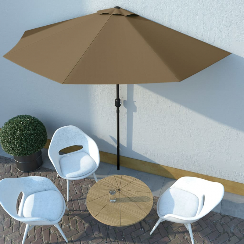 Balkon-Sonnenschirm mit Alu-Mast Taupe 300x155 cm Halbrund