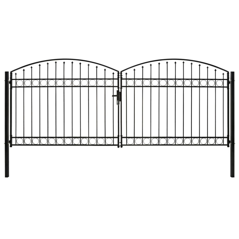 Zauntor Doppelflügel Gewölbte Spitze Stahl 400 x 175 cm Schwarz
