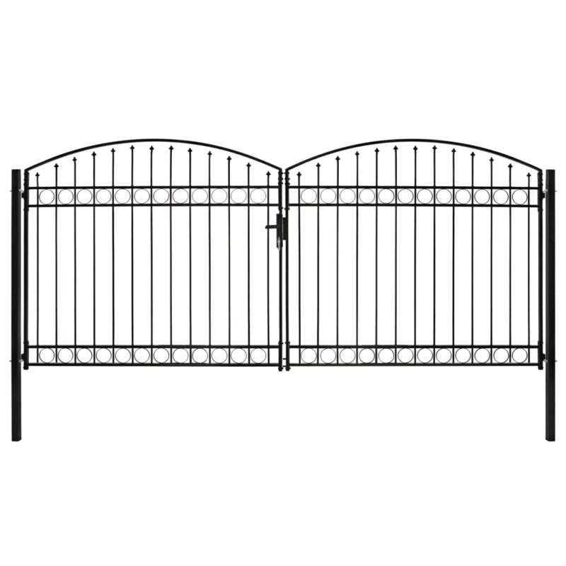 Zauntor Doppelflügel Gewölbte Spitze Stahl 400 x 200 cm Schwarz