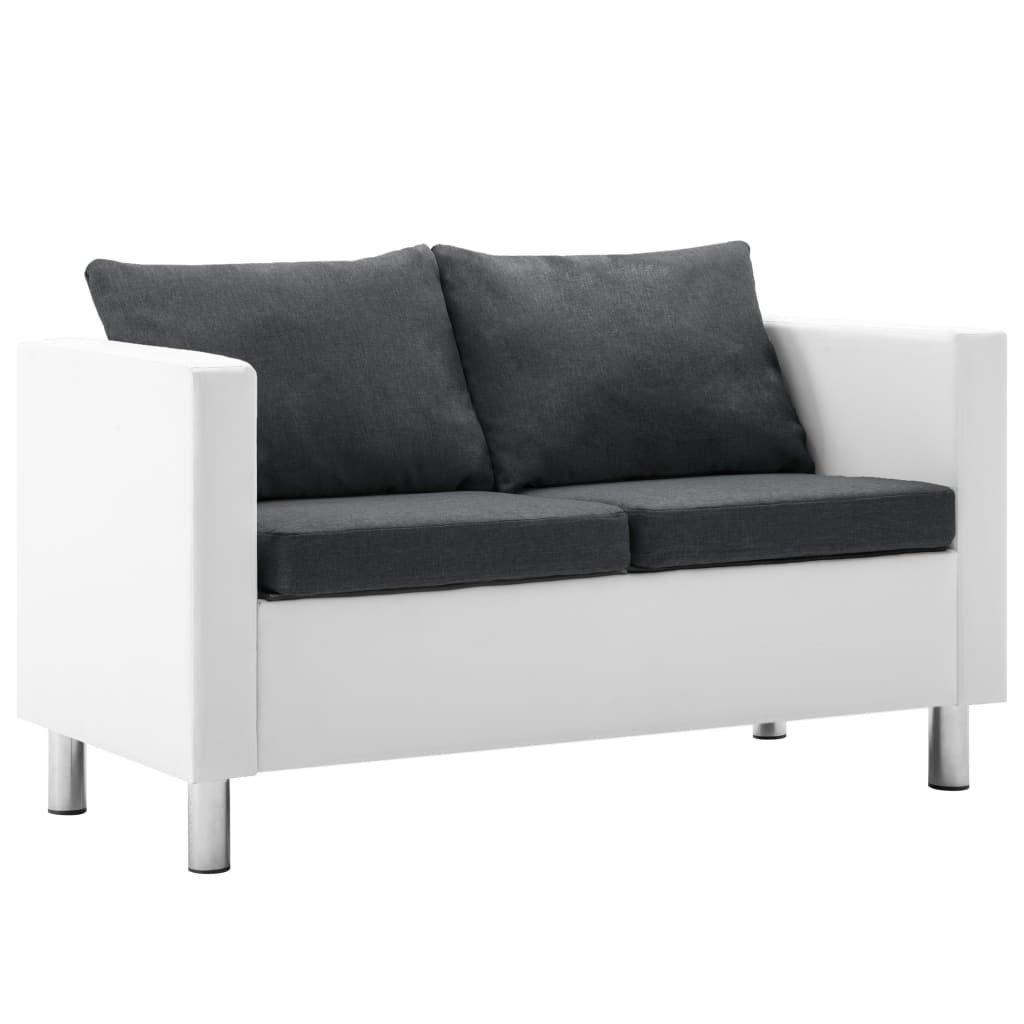 2-Sitzer-Sofa Kunstleder Weiß und Dunkelgrau