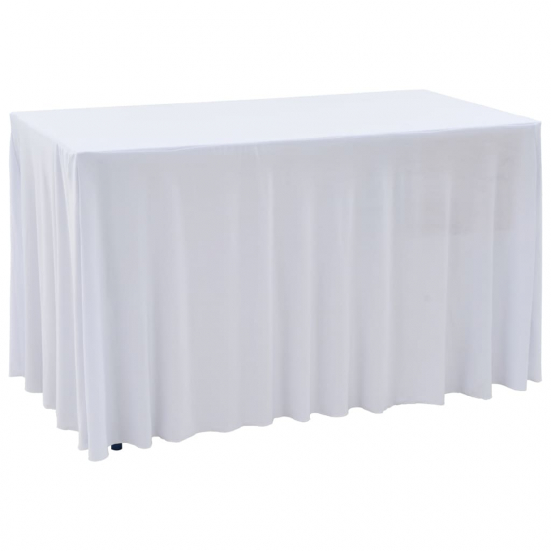 2 Stück Stretch-Tischdecken mit Rand Weiß 183 x 76 x 74 cm