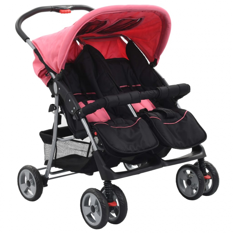 Baby Zwillingswagen Rosa und Schwarz Stahl