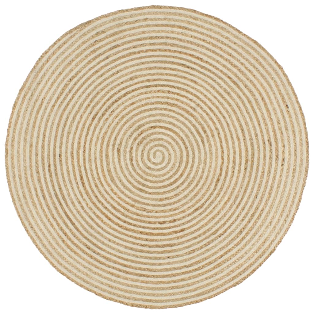 Teppich Handgefertigt Jute mit Spiralen-Design Weiß 90 cm