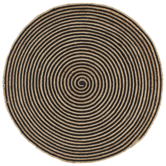 Teppich Handgefertigt Jute mit Spiralen-Design Schwarz 90 cm