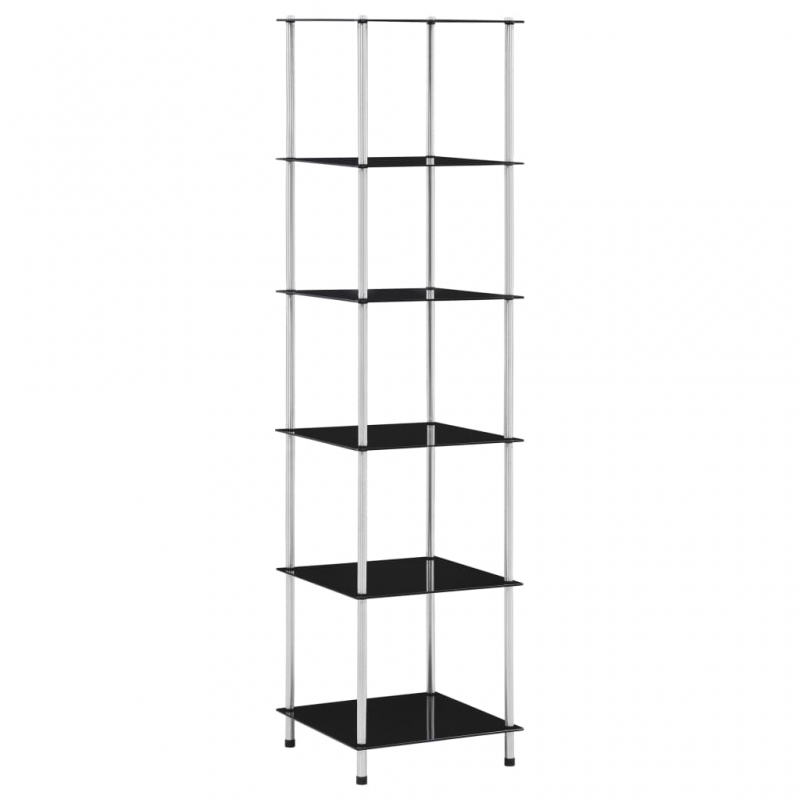 Regal mit 6 Ablagen Schwarz 40x40x160 cm Hartglas