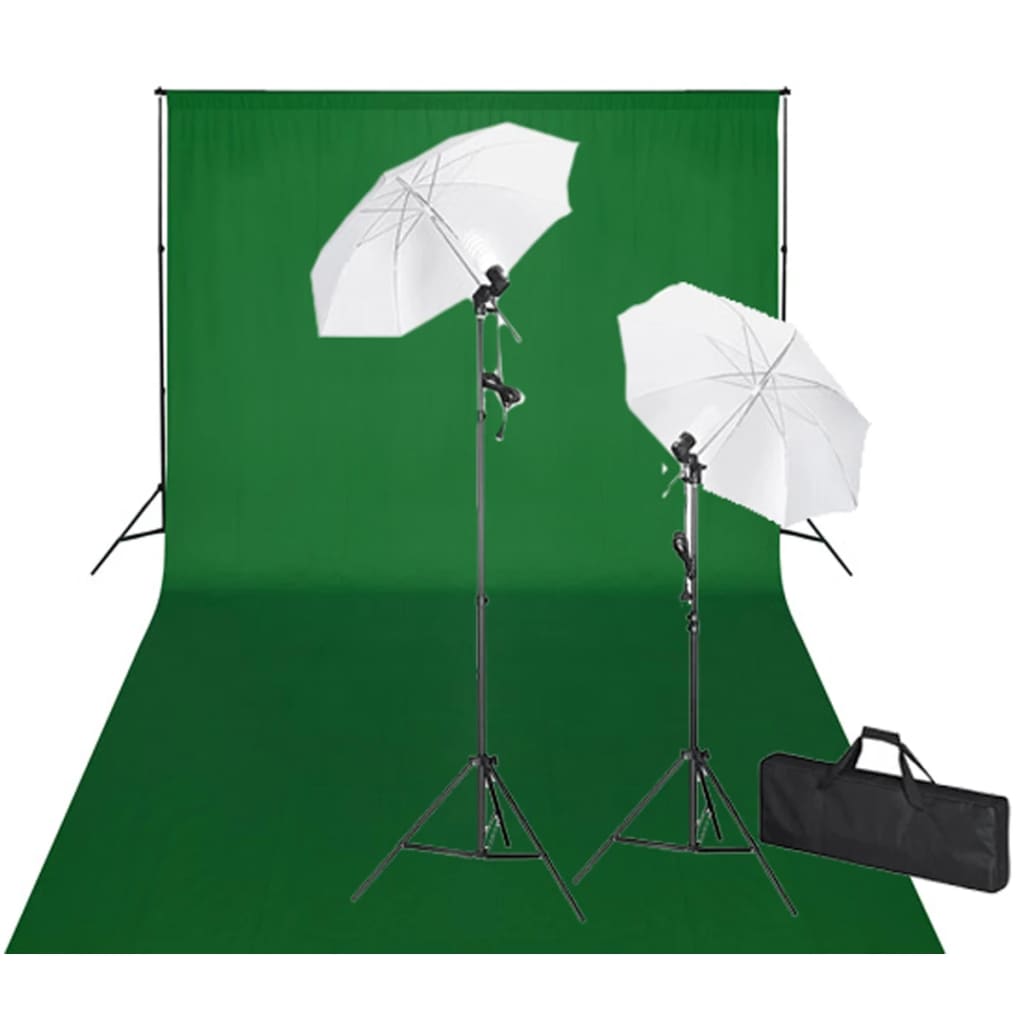 Fotostudio-Set mit Grünem Hintergrund 600×300 & Leuchten