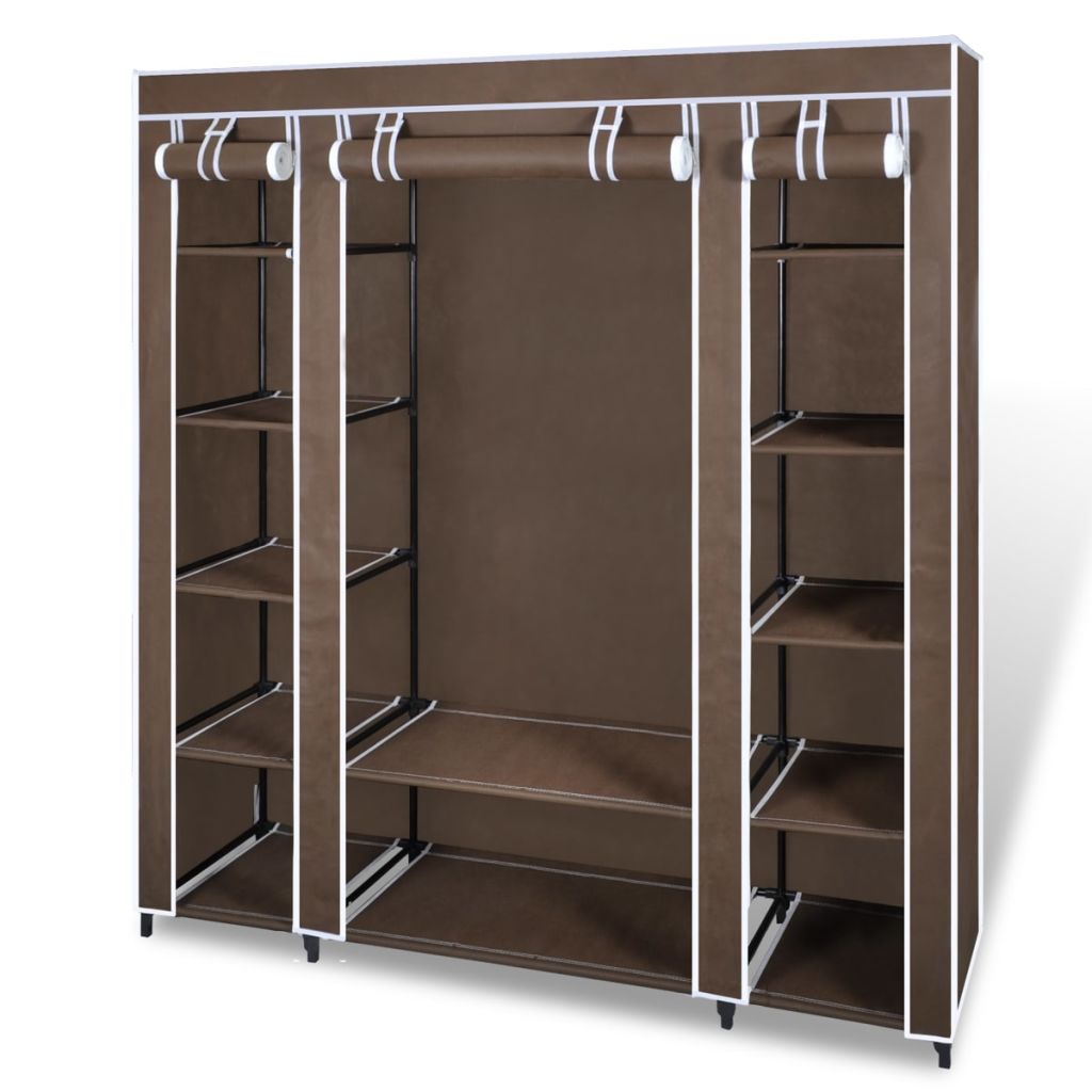 Stoffschrank mit Fächern und Stangen 45×150×176 cm Braun