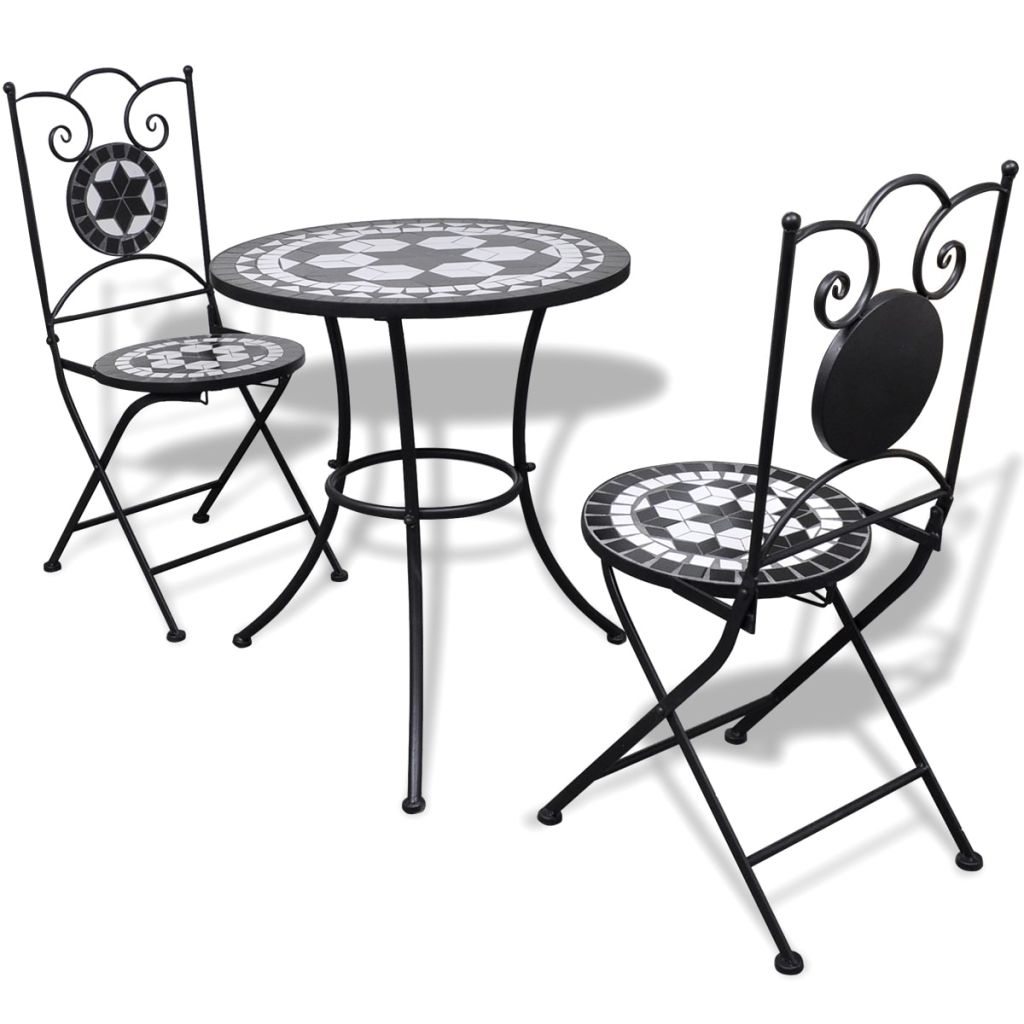 3-tlg. Bistro-Set Keramik Schwarz und Weiß