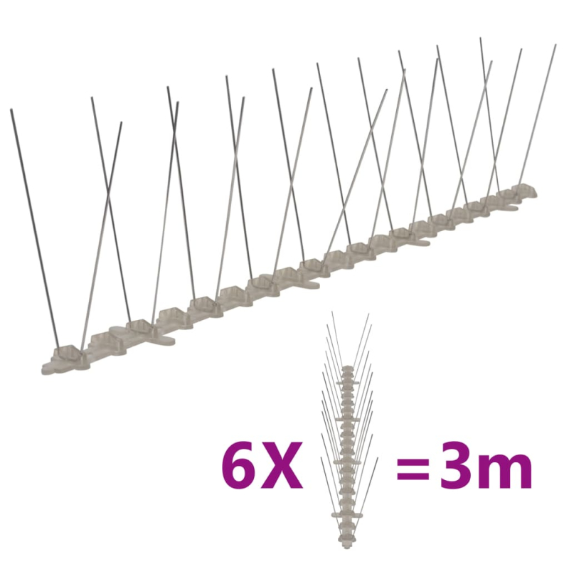 6-tlg. Vogelabwehr-Spikes-Set 3 m Kunststoff 2-reihig