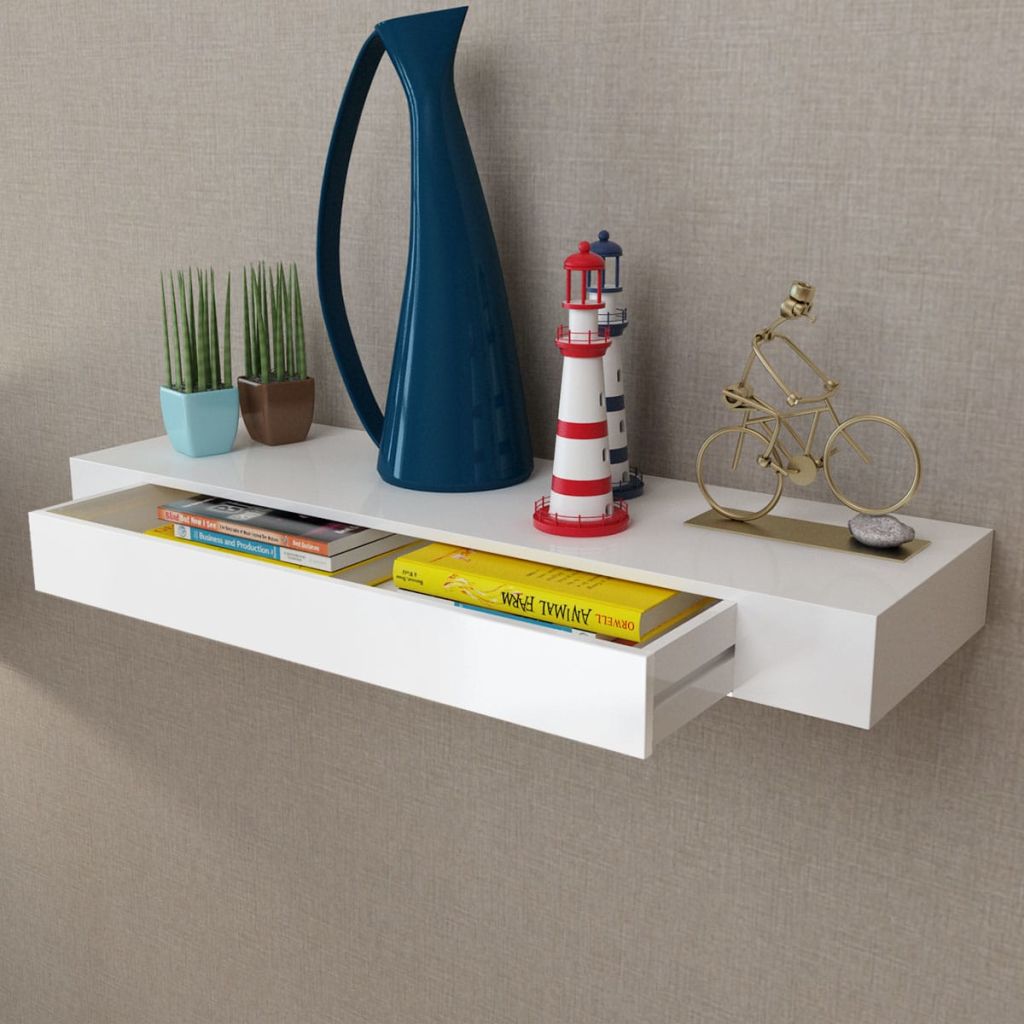 Wandregal mit Schublade MDF Weiß