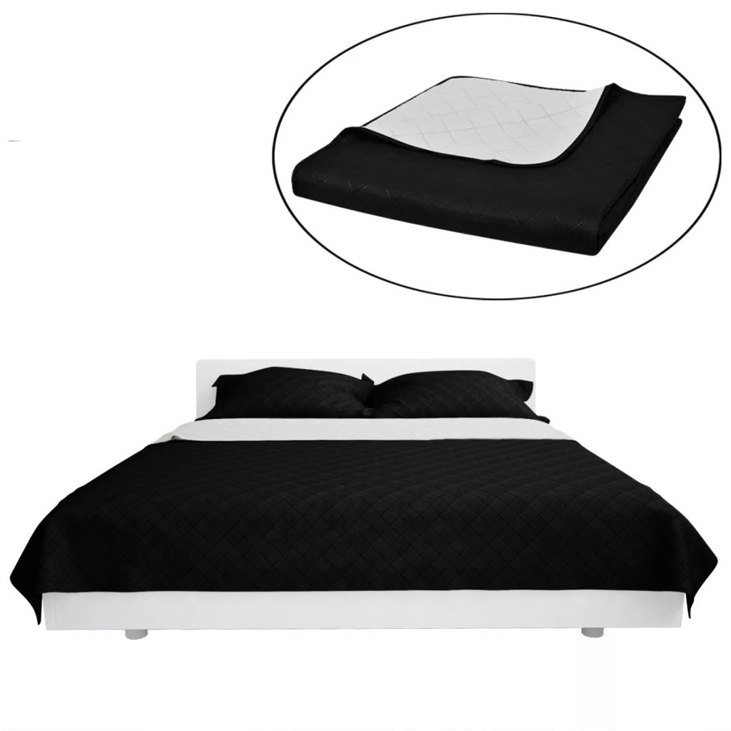 130888 Double-sided Quilted Bedspread Black/White 230 x 260 cm