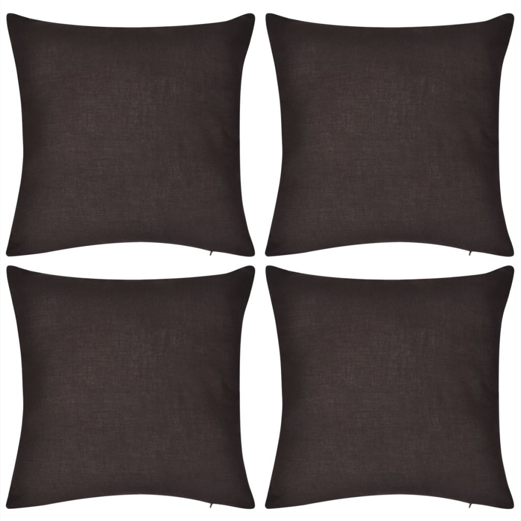 130915 4 Brown Cushion Covers Cotton 80 x 80 cm