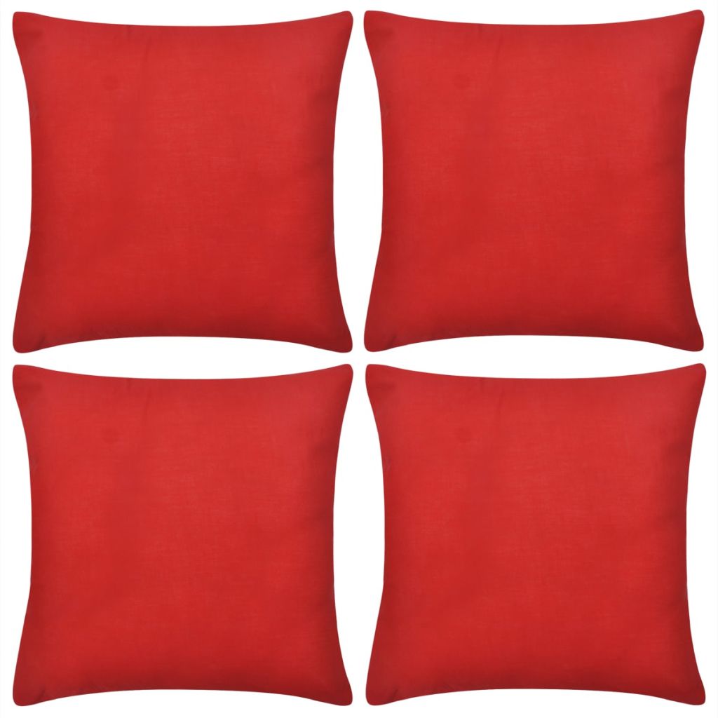 130918 4 Red Cushion Covers Cotton 80 x 80 cm