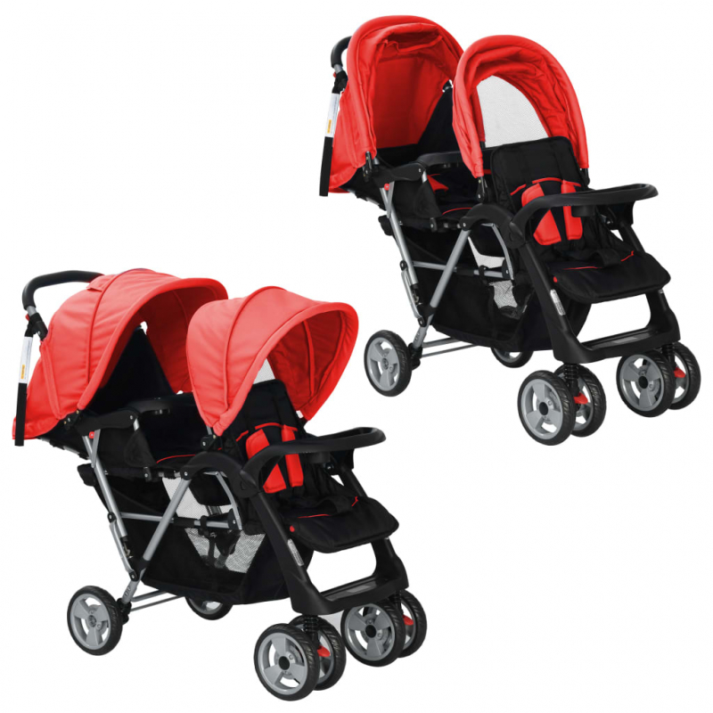 Tandem-Kinderwagen Stahl Rot und Schwarz