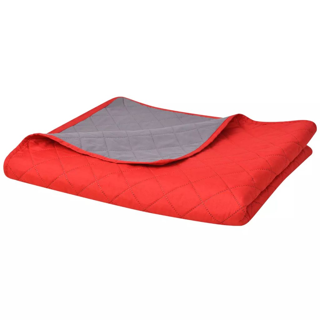 Zweiseitige Tagesdecke Gesteppt Rot und Grau 230x260 cm