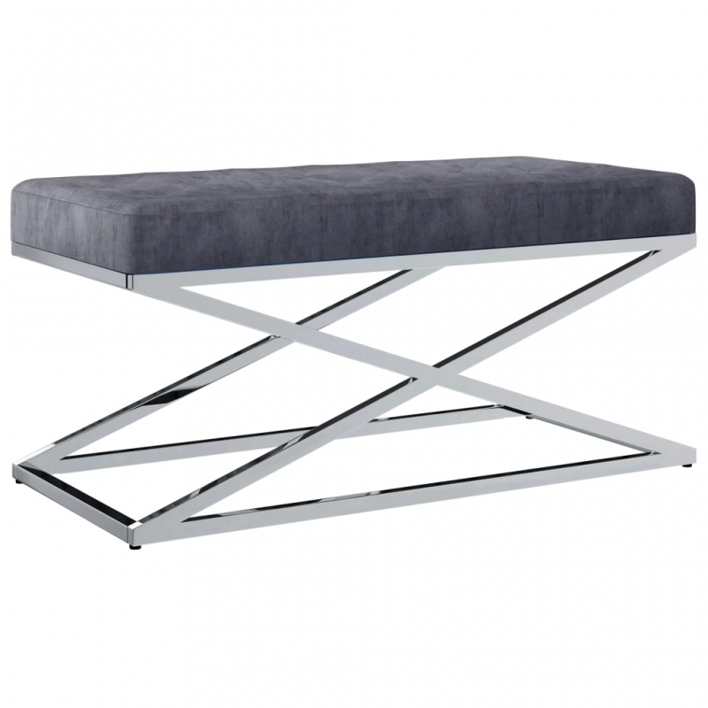 Bank 97 cm Grau Samt und Edelstahl