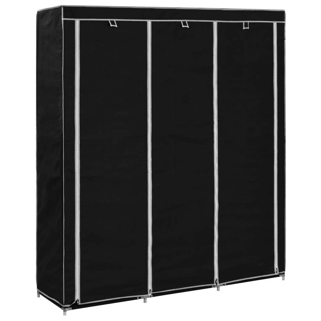 Kleiderschrank mit Fächern Stangen Schwarz 150x45x175cm Stoff