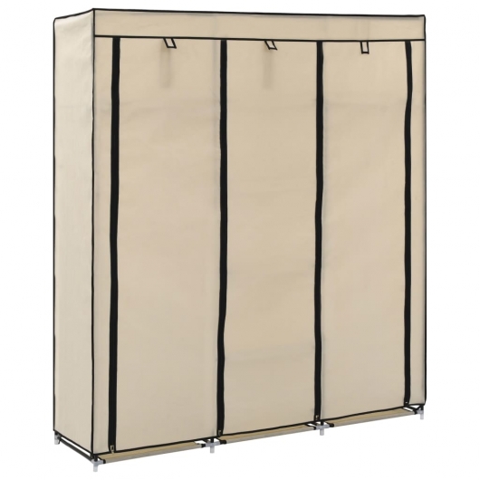 Kleiderschrank mit Fächern und Stangen Creme 150x45x175cm Stoff