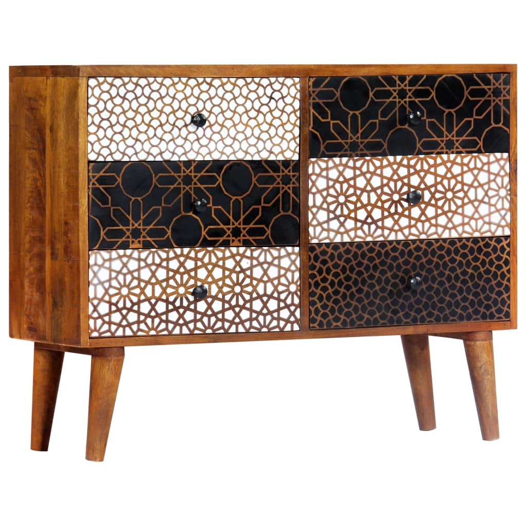 Sideboard mit Druckmustern 90×30×70 cm Massivholz Mango