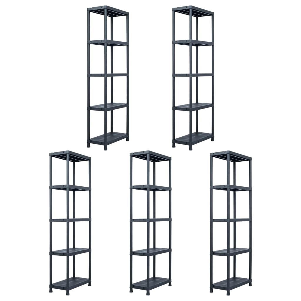 Lagerregale 5 Stk. Schwarz 125 kg 60 x 30 x 180 cm Kunststoff