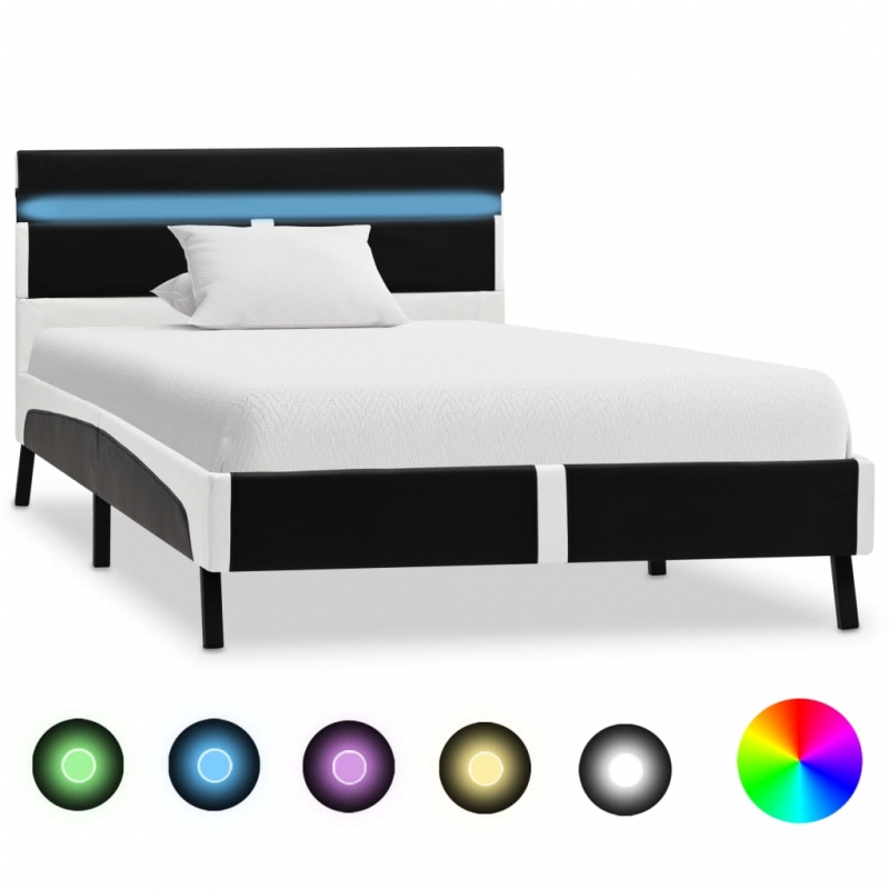 Bettgestell mit LED Schwarz Kunstleder 90x200 cm