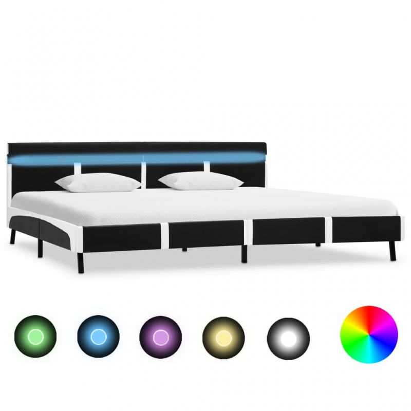 Bettgestell mit LED Schwarz Kunstleder 180x200 cm