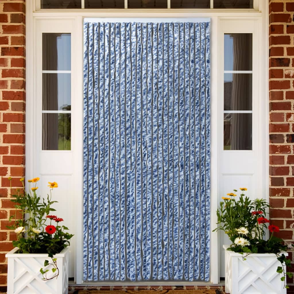 Insektenschutz-Vorhang Blau, Weiß und Silbern 90x220cm Chenille