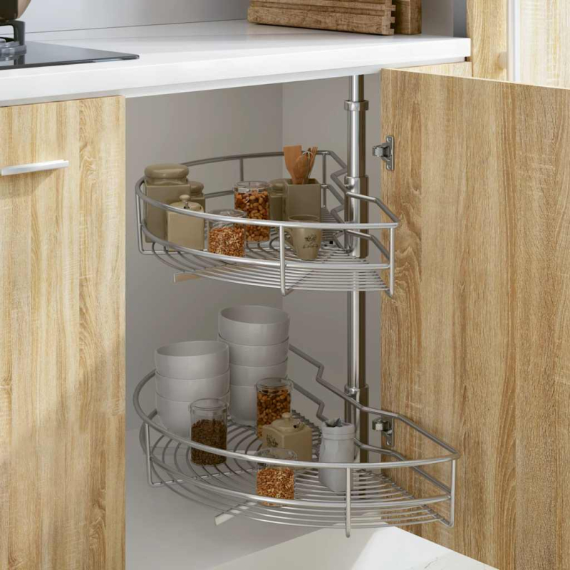 2-stufiger Küchen-Drahtkorb Silbern 180 Grad 75x38x80 cm