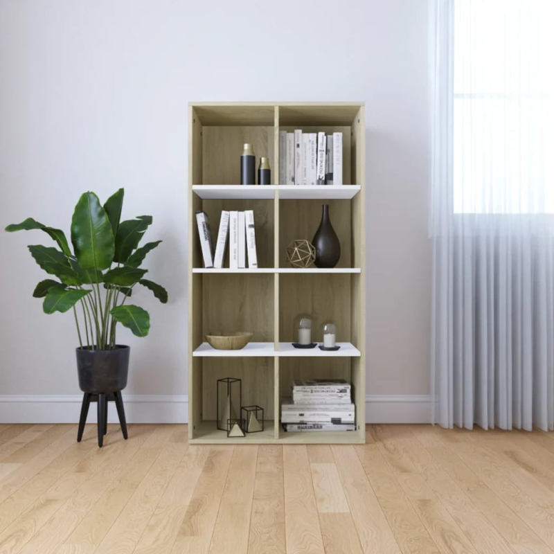 Bücherregal/Sideboard Weiß Sonoma-Eiche 66×30×130 cm
