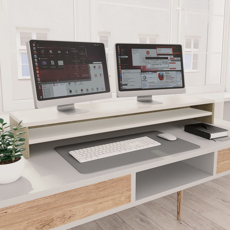 Monitorständer Weiß und Sonoma-Eiche 100×24×13 cm Spanplatte