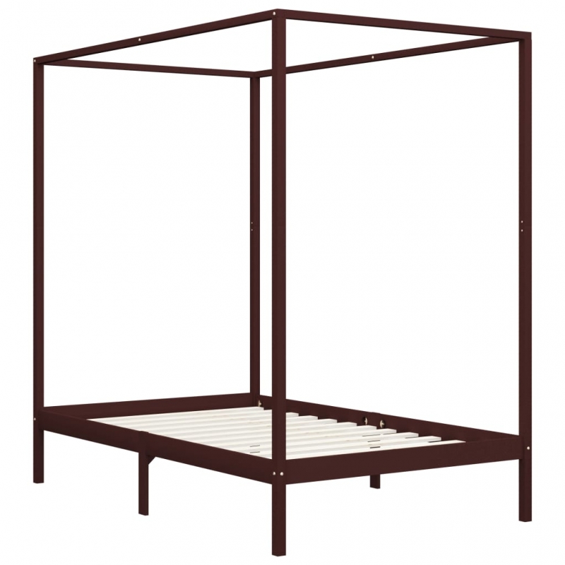 Himmelbett-Gestell Dunkelbraun Massivholz Kiefer 120 x 200 cm