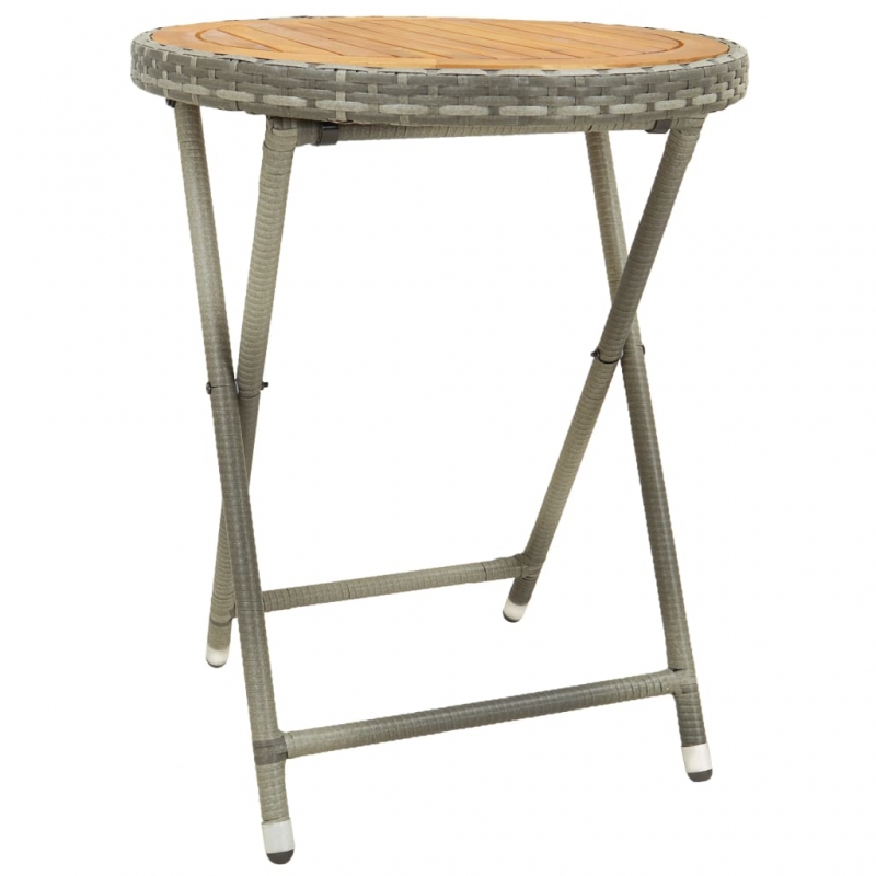 Beistelltisch Grau 60 cm Poly Rattan und Akazie Massivholz