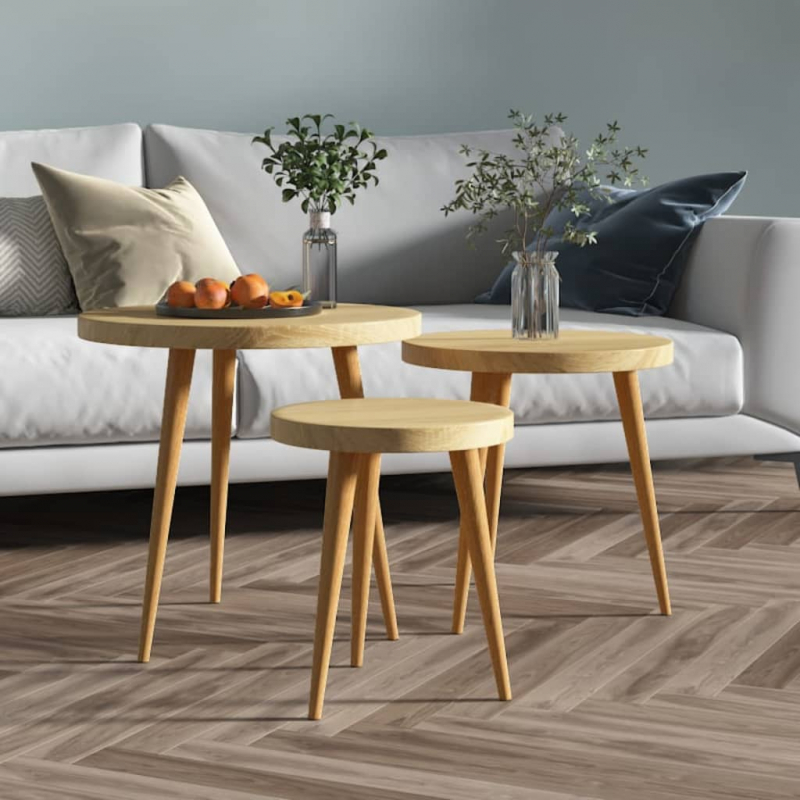 3-tlg. Beistelltisch-Set Hellbraun MDF und Eisen