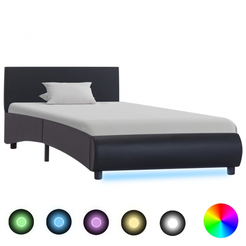 Bettgestell mit LED Schwarz Kunstleder 100x200 cm