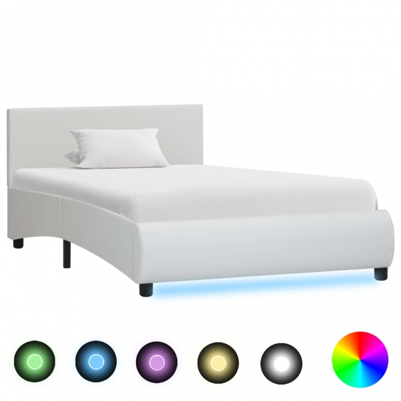 Bettgestell mit LED Weiß Kunstleder 90x200 cm