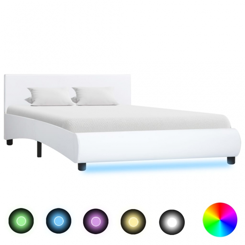 Bettgestell mit LED Weiß Kunstleder 120x200 cm